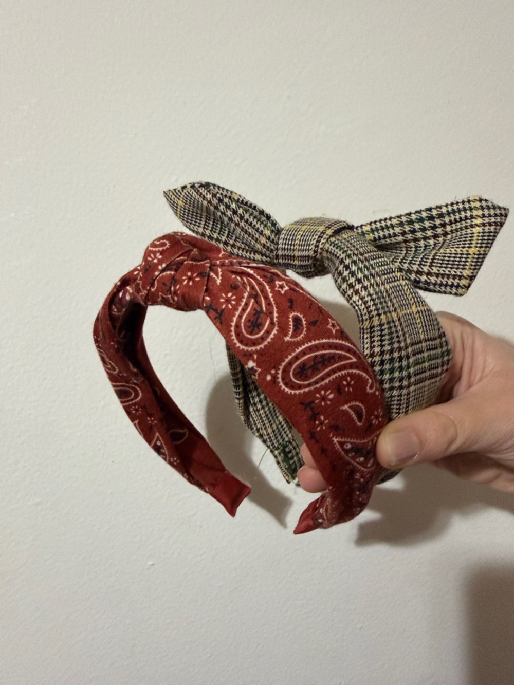 Knotted Red Paisley & Plaid Headband Set - Women Accessories